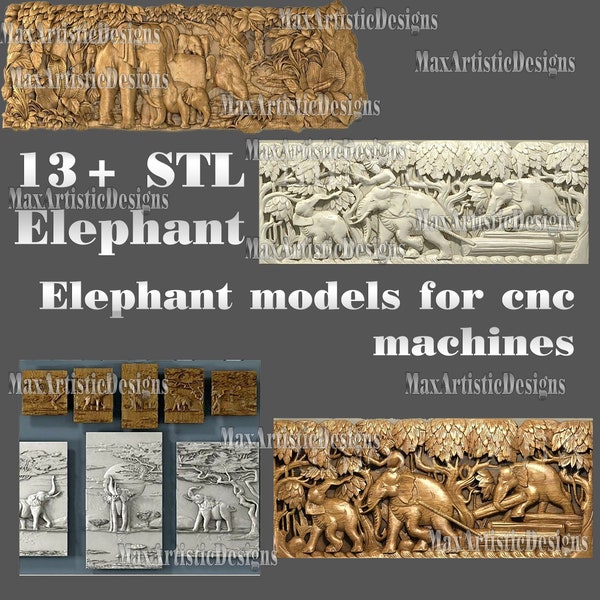 15 stl models elephants bas relief files for Cnc router machines engraving - Download