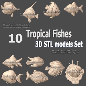 May include: A set of 10 3D STL models of tropical fish. The models are detailed and realistic, and would be perfect for 3D printing or other creative projects.  MaxArtisticDesigns.