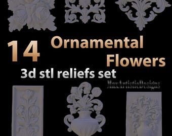 13+ prydnadsblommor 3D-stl-modeller för CNC-fräs träsnideri - Ladda ner