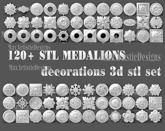 120+ pcs Medallions Decoration 3d stl models for cnc router artcam Easel - Download