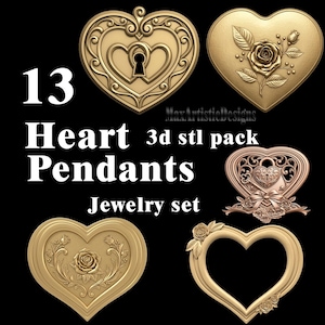 13 modelos 3D STL de colgantes de corazón - Archivos de joyería para fresadora CNC - Descarga