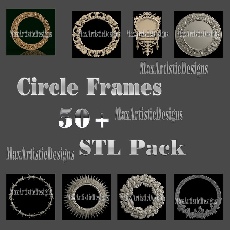 stl 3d models 50+ pieces circle frames set for cnc router aspire artcam engraver carving