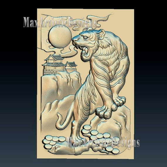 5+ 3d stl tiger bas relief models for CNC Routers, 3D Printer