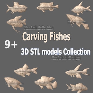 10 carving fishes 3d stl models bas relief set for cnc router 3d printer machines - Download