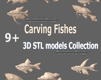 10 Carving Fish 3D STL Models Bas Relief Set for cnc routers - Download