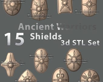 15 Ancient Warrior Shield 3d stl files for cnc Carving 3d printer machines - Download
