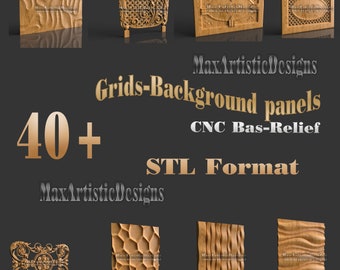 42 Grids-background panels in stl format for Cnc router Engraving - Digital Download