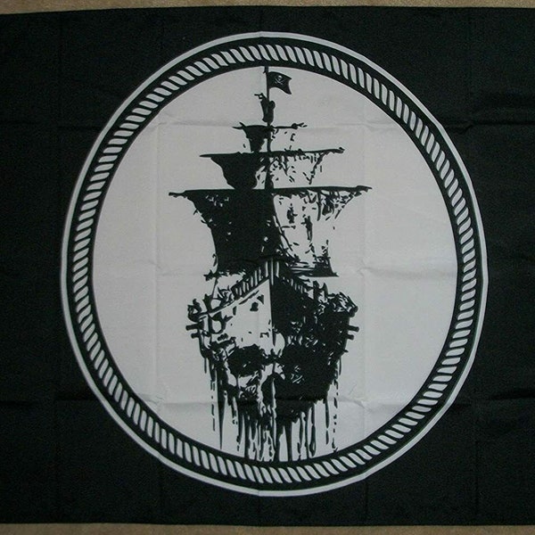 3x5FT Ghost Pirate Ship Flag Black Sea Mutiny Jolly Roger Skull Sword Banner 3X5