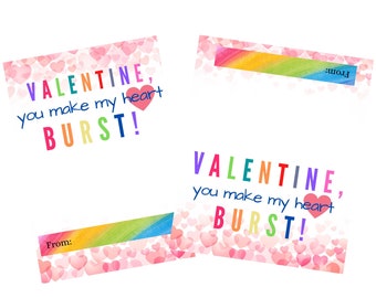 Printable Valentine You Make My Heart Burst! Valentine's Day Bag Topper & Card, Digital Download