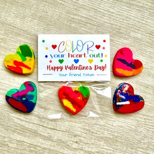 Valentine Heart Crayons Personalized-Ready to Give-Valentines class party favors-Set of 5