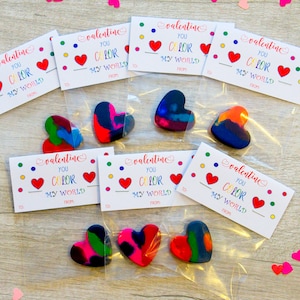 Valentine Heart Crayon Set-Ready to Give-Valentines class party favors-Set of 5