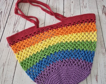 Rainbow 100% Cotton Market Bag / Beach Bag / Crochet Pride Bag