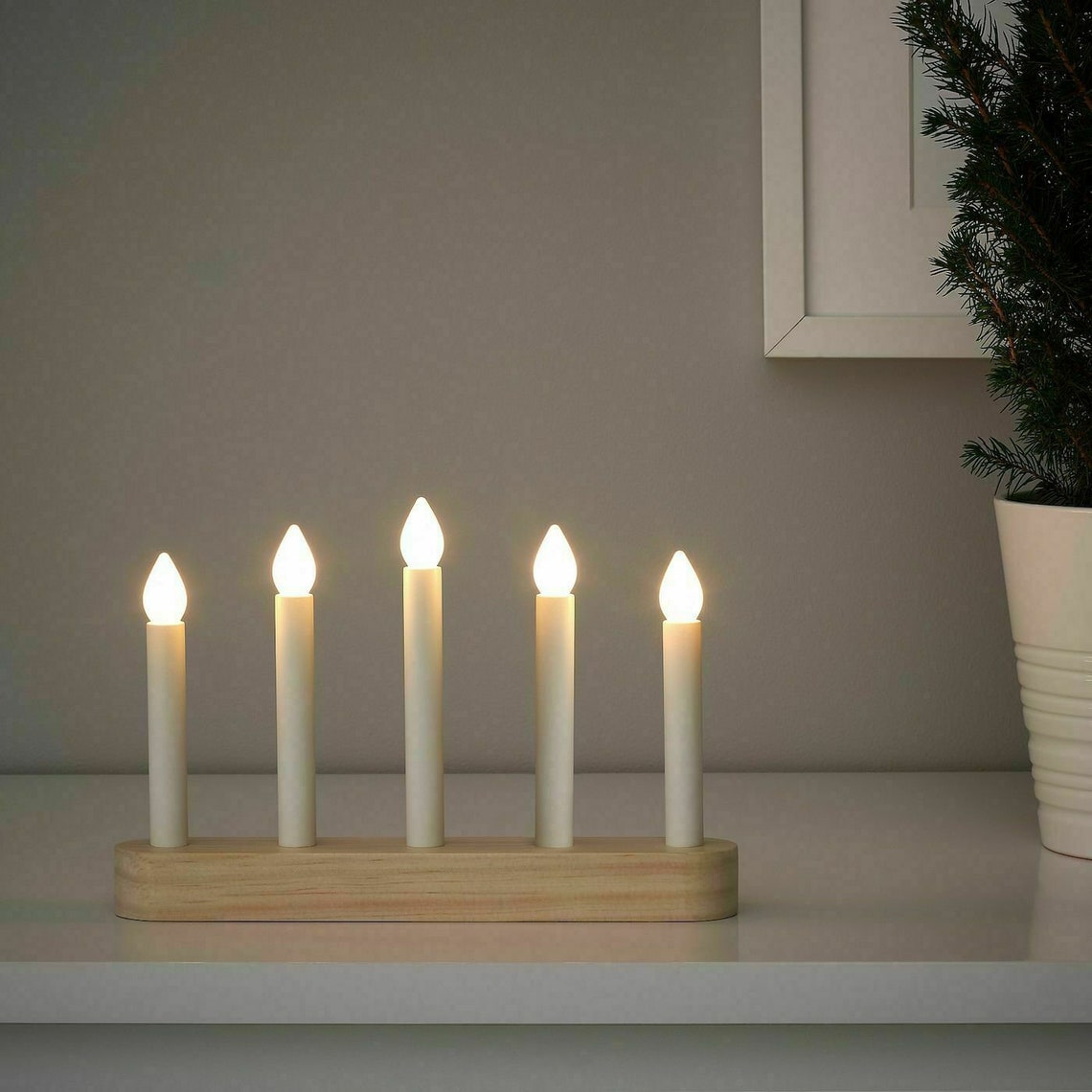 IKEA STRALA LED Candelabra Candles Light Solid Wood Base Etsy