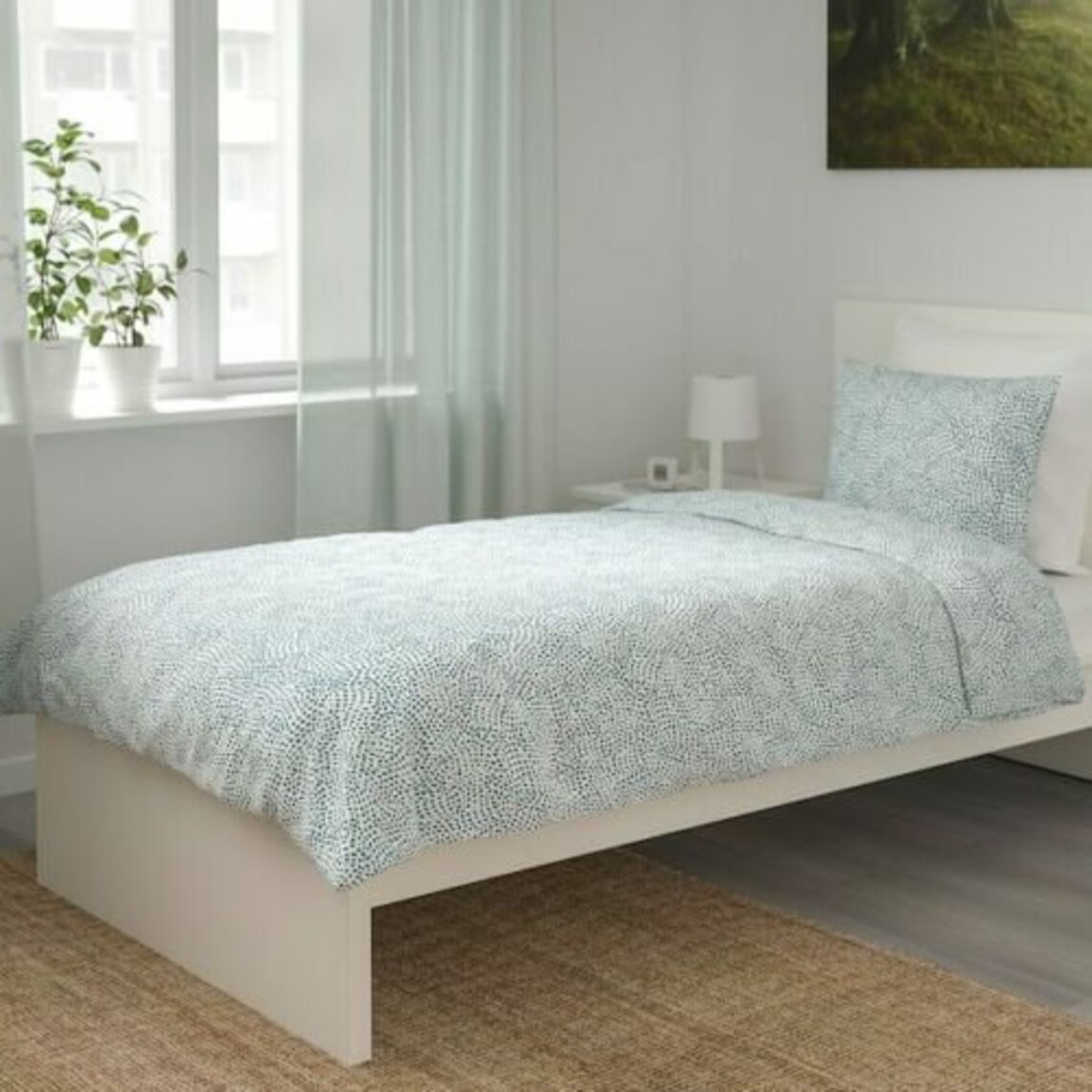 IKEA TRADKRASSULA Duvet Cover TWIN with Pillowcase White Blue Etsy