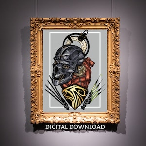 DOWNLOAD DIGITAL: Impressão colorida inspirada em Dishonored 2 | Arte Flash de Tatuagem | Decoração de arte de parede