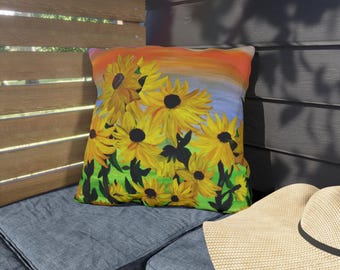 Sonnenblumenfeld Outdoor Kissen | Gelbes Blumenkissen