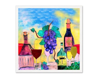 Wine And Grapes Colorful Wine Bar Cocktail Or Luncheon Paper Napkins.