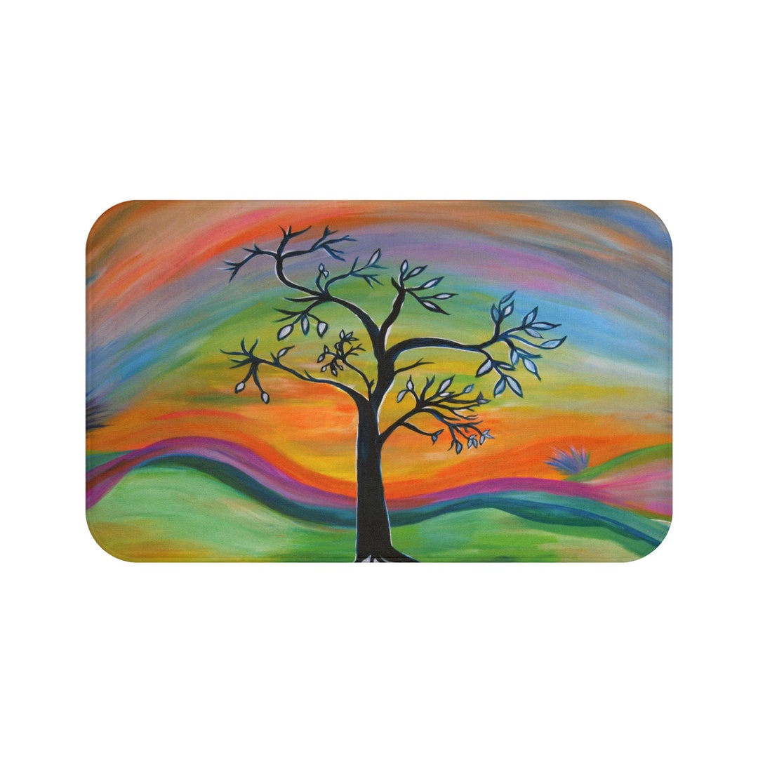 Colorful Retro Tree Intuitive Art Home Bathmats With My Art.bold Orange ...