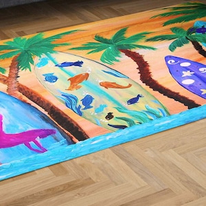 Sunset Surfboard Area Rug: Beach House Decor
