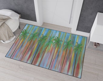 Tropical Palm Tree Floor Mat: Coastal Indoor/Outdoor Rug
