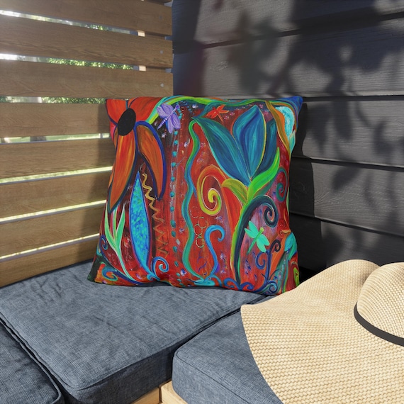 Bunte Blumen Kunst Outdoor-Kissen | Helle Gartenblumen Dekokissen