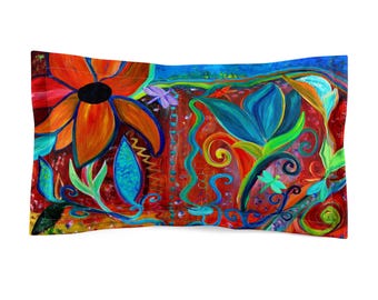 Vibrant Floral Pillow Shams: Orange Blue Abstract Art Bedding (Multiple Sizes)