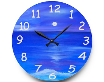 Moonlit Ocean Coastal Home Acrylic Wall Clock | Blue Seascape Nautical Decor