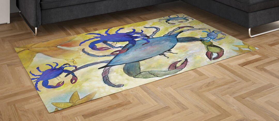 Blue Crab Coastal Area Rug: Sea Life Home Decor - Etsy