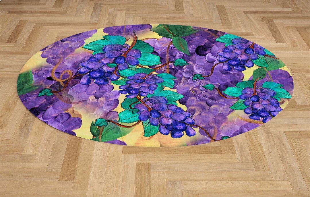Purple Grapes Home Indoor Chenille Round Rug of My Art. - Etsy