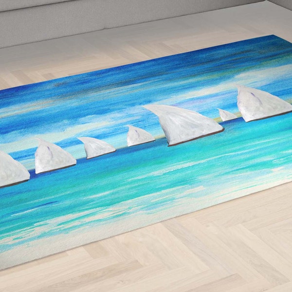Sunset sails boating nautical beach coastal beach house Area Rugs of my art. Rectangular or round rug.