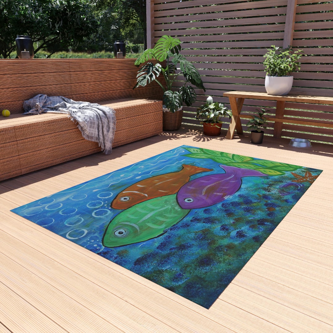 Outdoor Rugs With Fish Colorful Fish Underwater Scene Outdoor Rug | Ocean Reef Patio Mat - Etsy