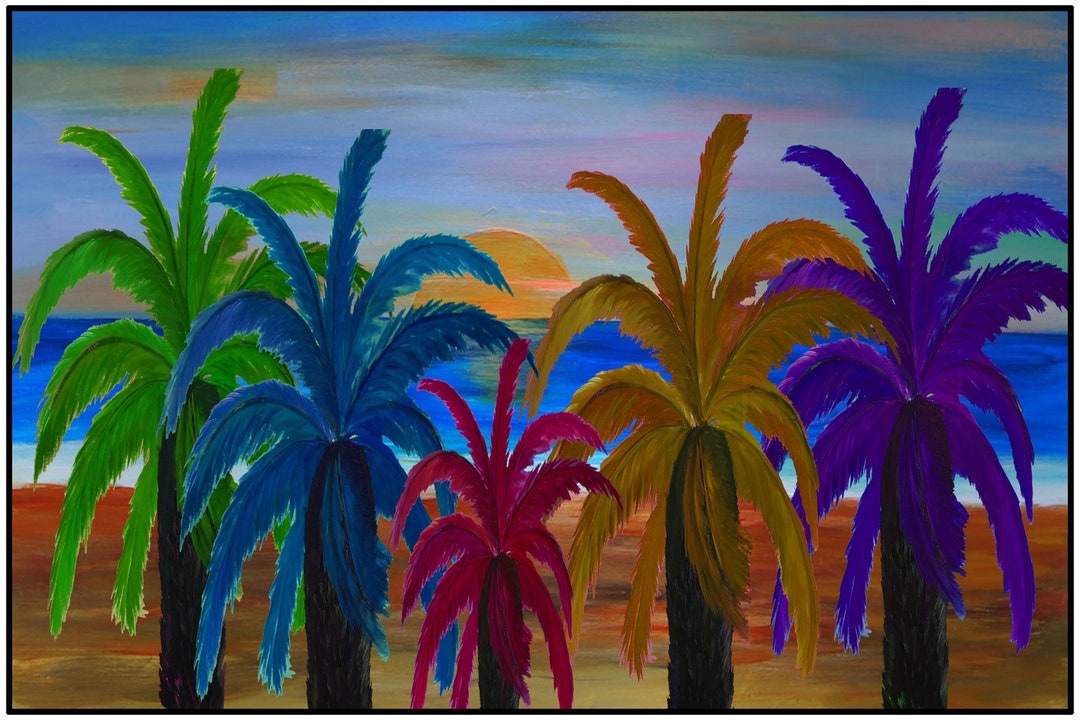 Palm Tree Sunset Rug Sunset Evening Tropical Palms Beach House Coastal Rug Floor Mat for ...