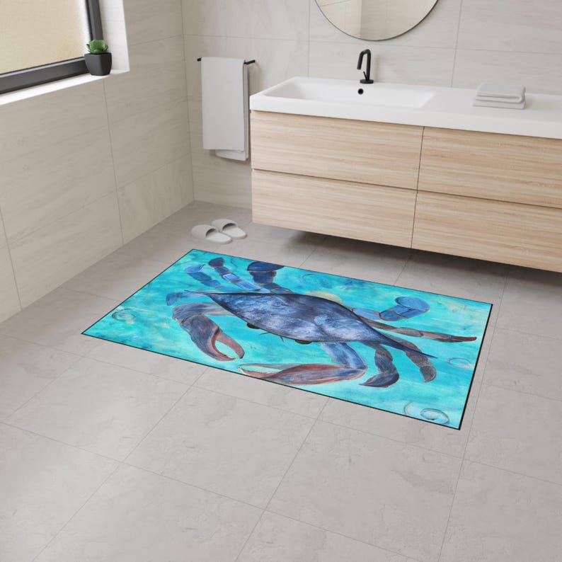 Blue Crab Artwork Floor Mat | Coastal Ocean Nautical Home Decor - Etsy