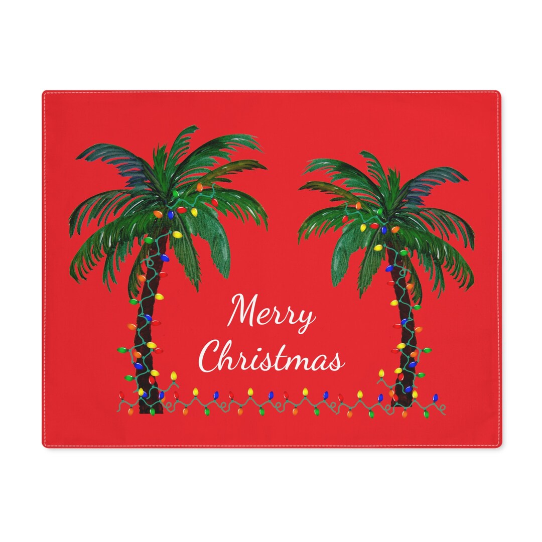 Christmas Palm Trees With Holiday Lights on Red Table Etsy