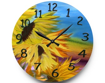Sunflower Sunset Acrylic Wall Clock: Coastal Home Decor