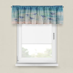 Sandpipers beach coastal bird design window curtain valance with my art. Sandpipers coastal beach design.