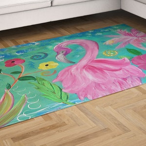 Flamingo fantasy garden tropical coastal beach home indoor Area Rugs of my art. Rectangular or round rug.
