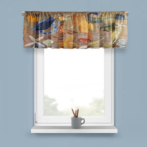 Sea life coastal window curtain valance with my art. Valance  and curtains Sea life coastal home design.