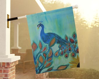 Peacock Garden Banner: Colorful Poly Poplin Outdoor Decor
