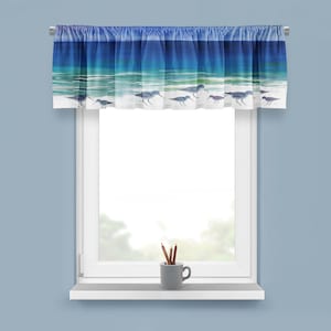 Sandpipers beach coastal bird design window curtain valance with my art. Sandpipers coastal beach design.