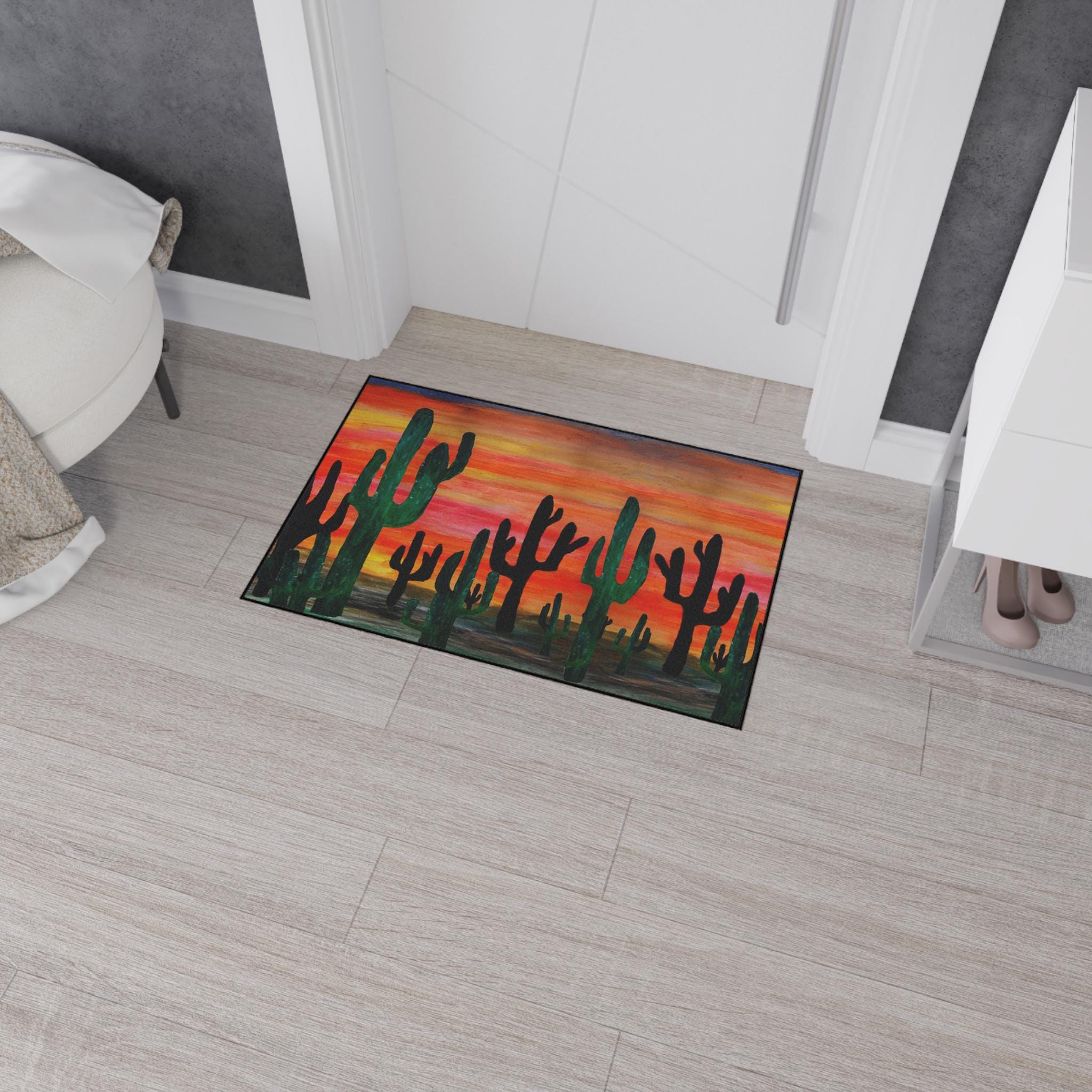 Desert Cactus Sunset Floor Mat | Southwestern Saguaro Landscape Rug - Etsy