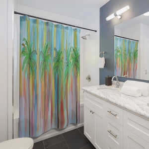 Palm trees tropical Shower Curtains of my art. Beach house bathroom decor.