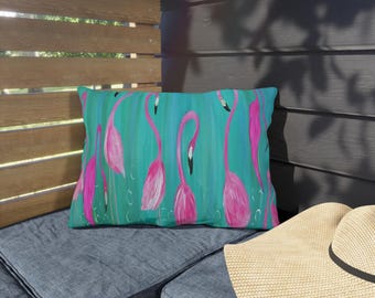 Flamingos coastal home Waterproof Pillows of my art.