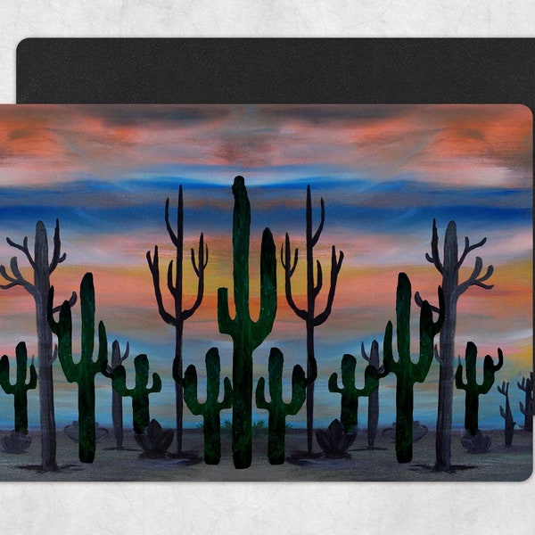 Desert big sky sunset cactus art neoprene Placemats, Pet Or Desk Mats with my art. Desert Cactus  gift table decor.