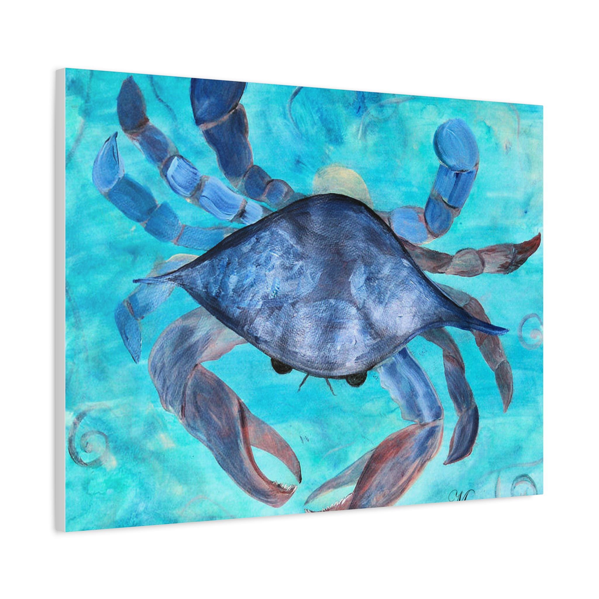 Canvas Wall Art, Blue Crab Coastal Home Decor, Beach Condo Nautical Sealife Stretched Matte Canvas