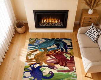 Crab Party Area Rug: Coastal Home Decor. Colorful crabs decor.