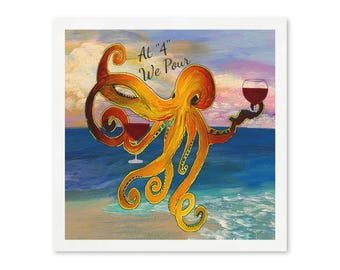 Oktopus mit Weinglas Servietten | Strand-Cocktail Cocktailparty-Servietten