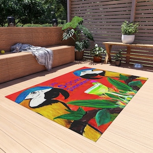 Alfombra de exterior con diseño de margarita de loro "Son las 5 en algún lugar" / Decoración tropical para bar