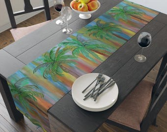 Palm Tree Table Runner: Tropical Coastal Dining Linen