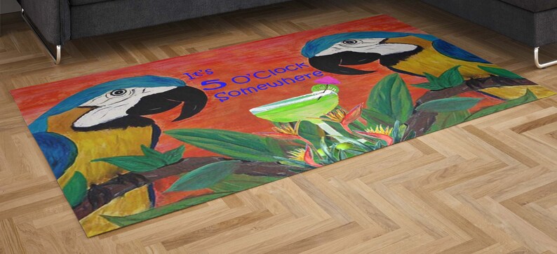 Parros Rugs Parrot Head Beach Tiki Bar Indoor Chenille Area Rugs of My Art. - Etsy
